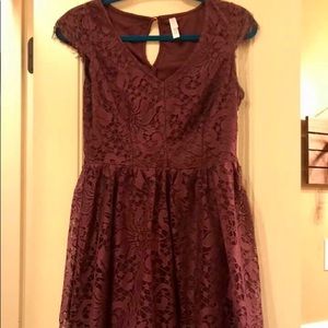 Plum short sleeve, lace dress